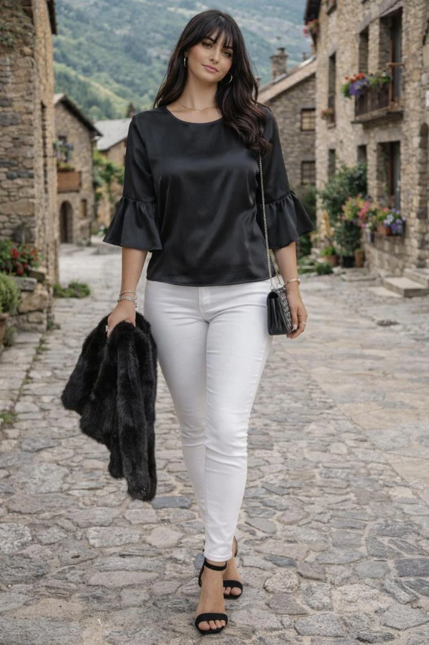 Blusa elegante, con manga farol. Mulaya. Talla S